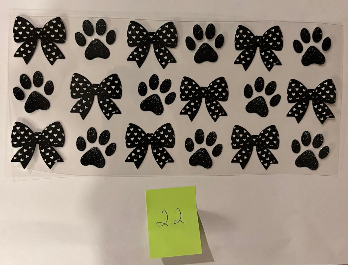 22 Black Bows and Paw Prints