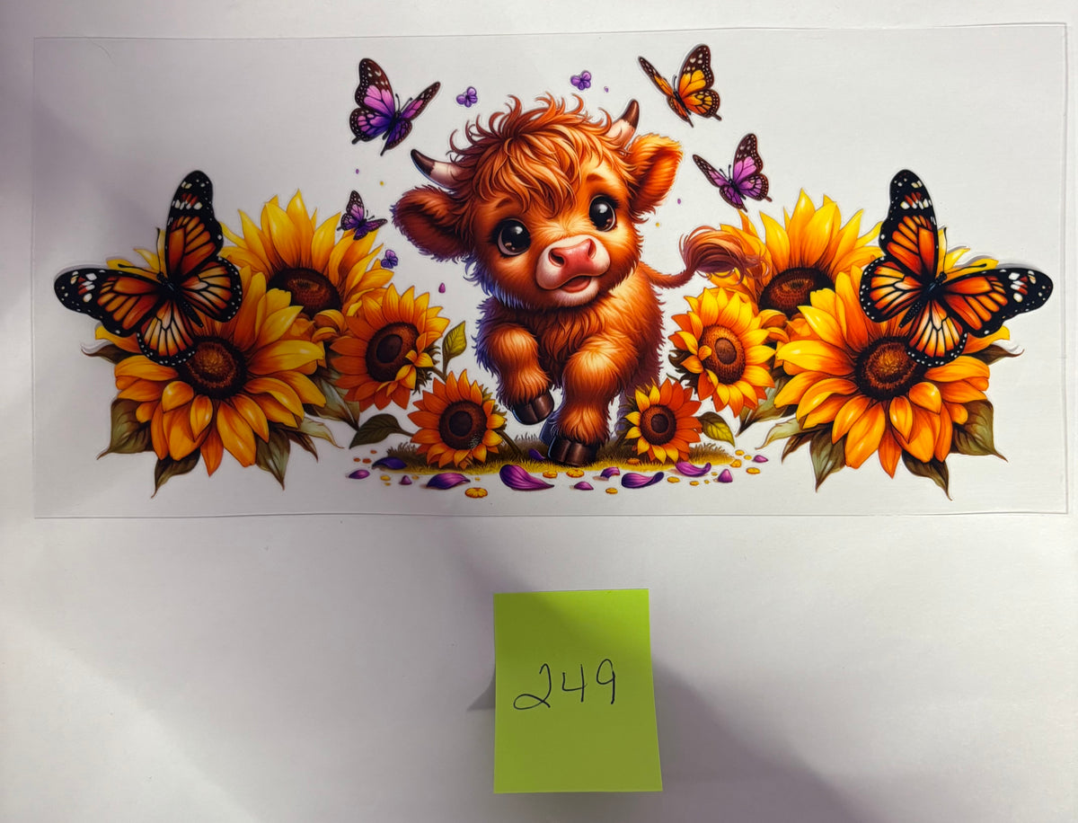 249 Highland Cow with Flowers and Butterflies
