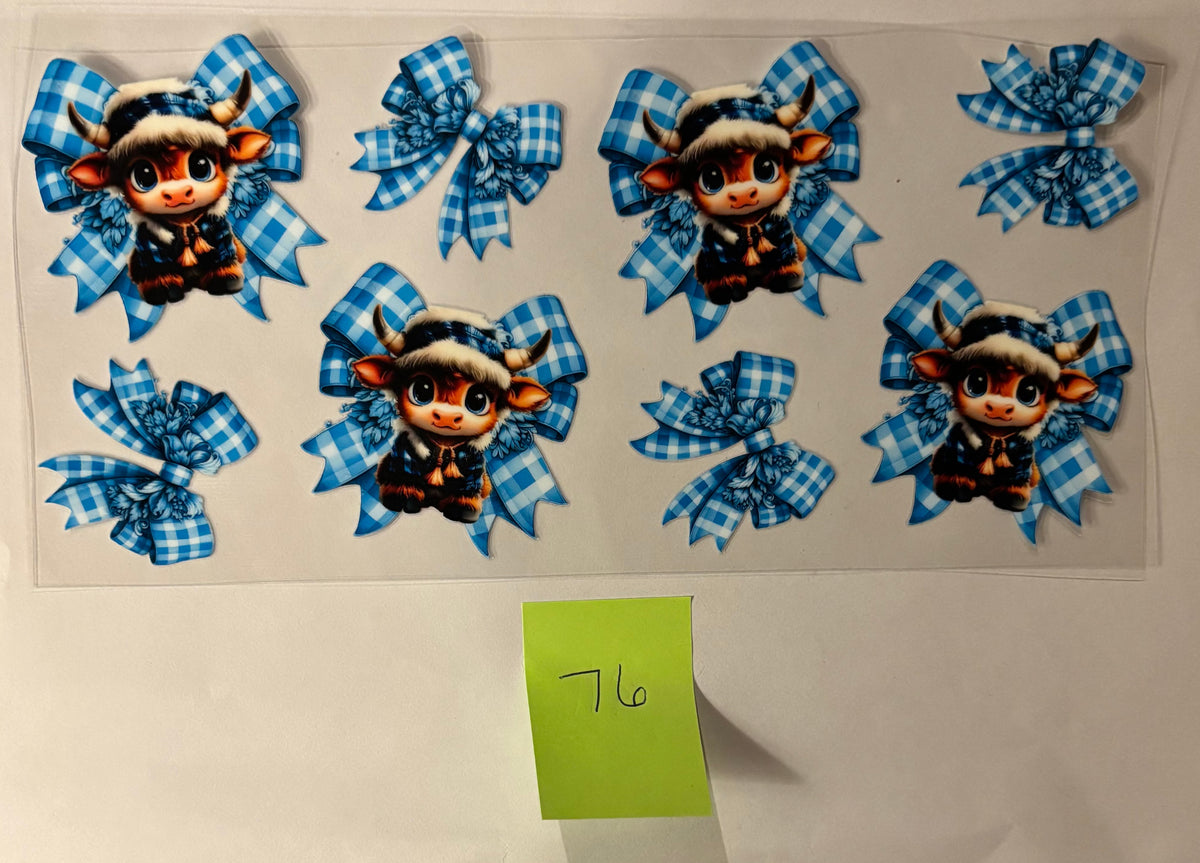 76 Small Highland Cows with blue checkered bows